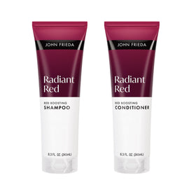John Frieda radiant red front packaging showing product duo and bright color preservation benefit