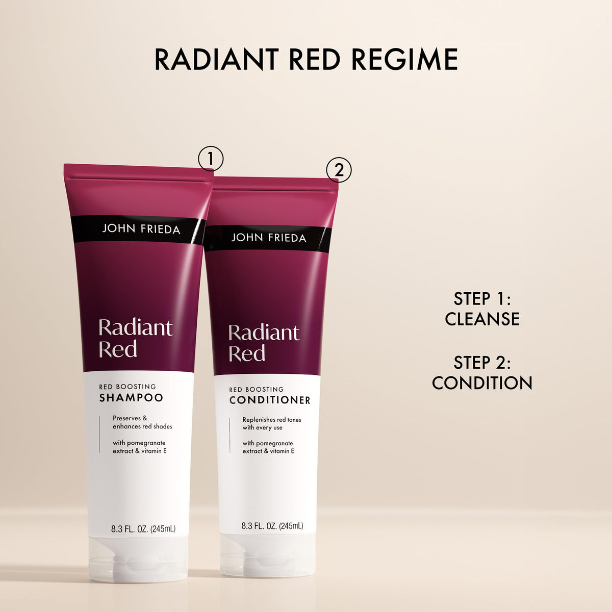 John Frieda radiant red pomegranate extract visual highlighting antioxidant-rich ingredient benefit