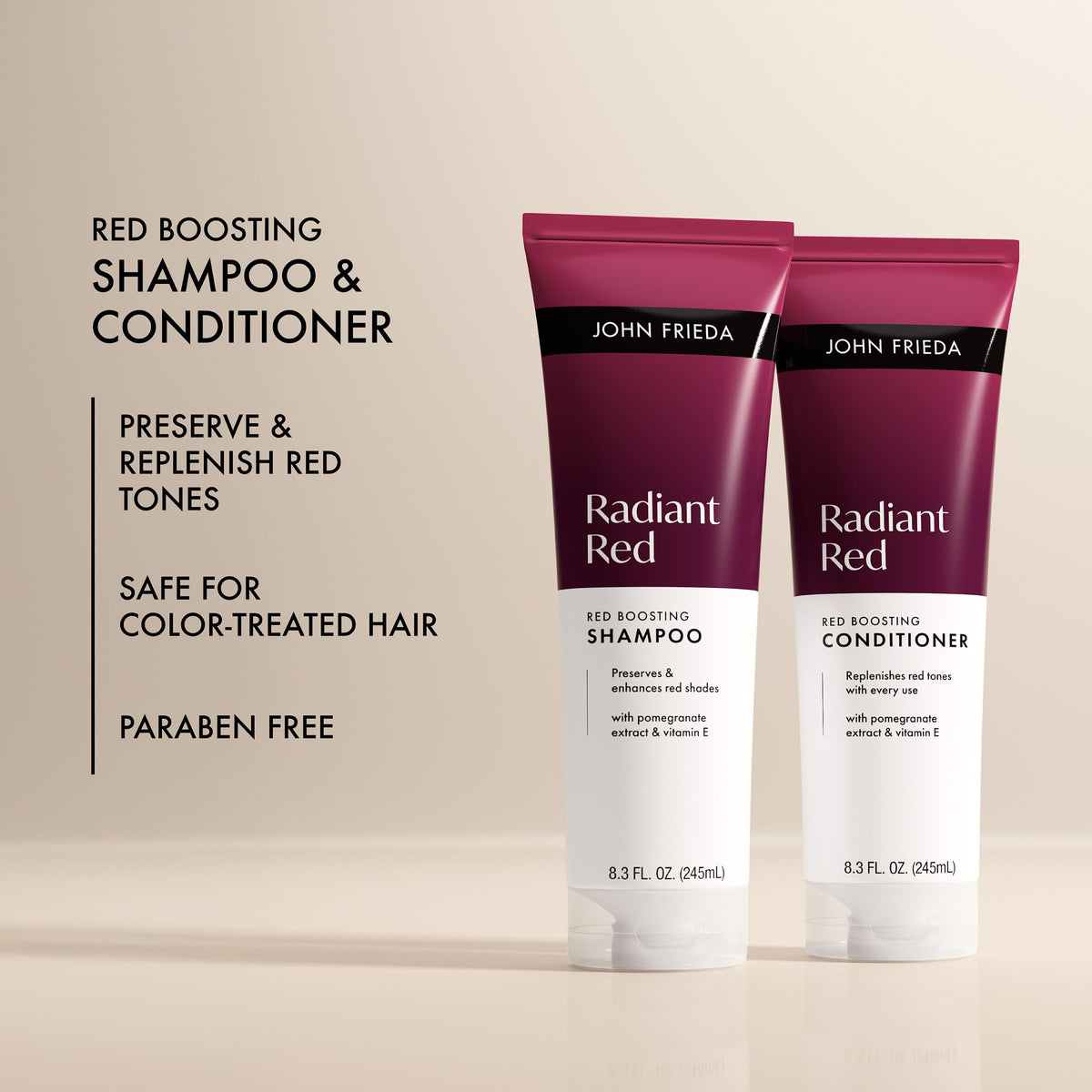 John Frieda radiant red shampoo lather texture illustrating gentle foam and color-protecting wash