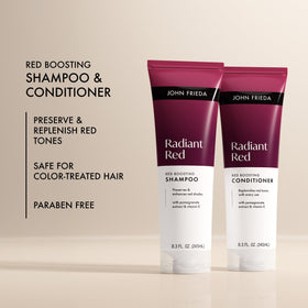 John Frieda radiant red shampoo lather texture illustrating gentle foam and color-protecting wash