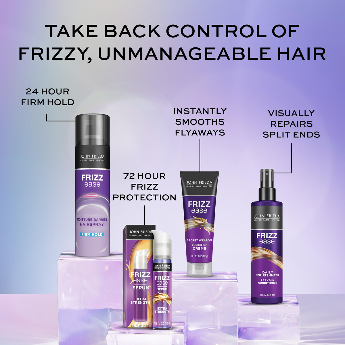 John Frieda used during blow-dry in salon-style setting for sleek, smooth finish