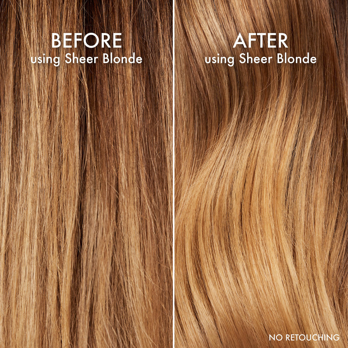 John Frieda conditioner being applied to blonde hair to smooth and nourish