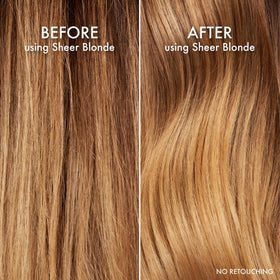 John Frieda conditioner being applied to blonde hair to smooth and nourish