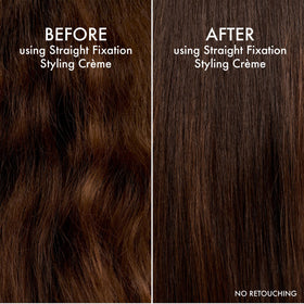 John Frieda split view before and after straightening hair