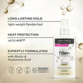 Close-up texture of John Frieda spray on hair for fuller feel