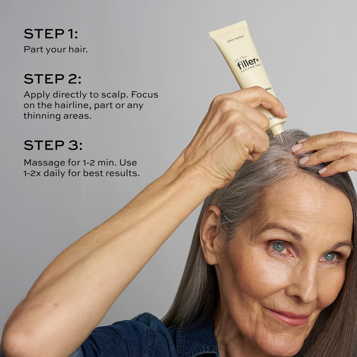 John Frieda bath routine with ULTRAfiller products showing complete thickening system