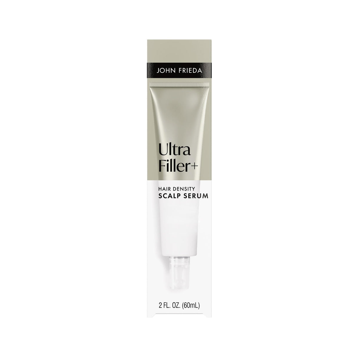 John Frieda bottle front view showing ULTRAfiller+ serum benefit for fuller hair
