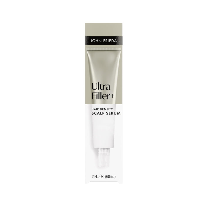 John Frieda bottle front view showing ULTRAfiller+ serum benefit for fuller hair