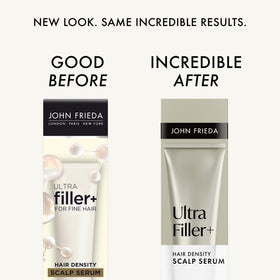 John Frieda dropper dispensing serum to scalp for targeted root-strengthening benefit