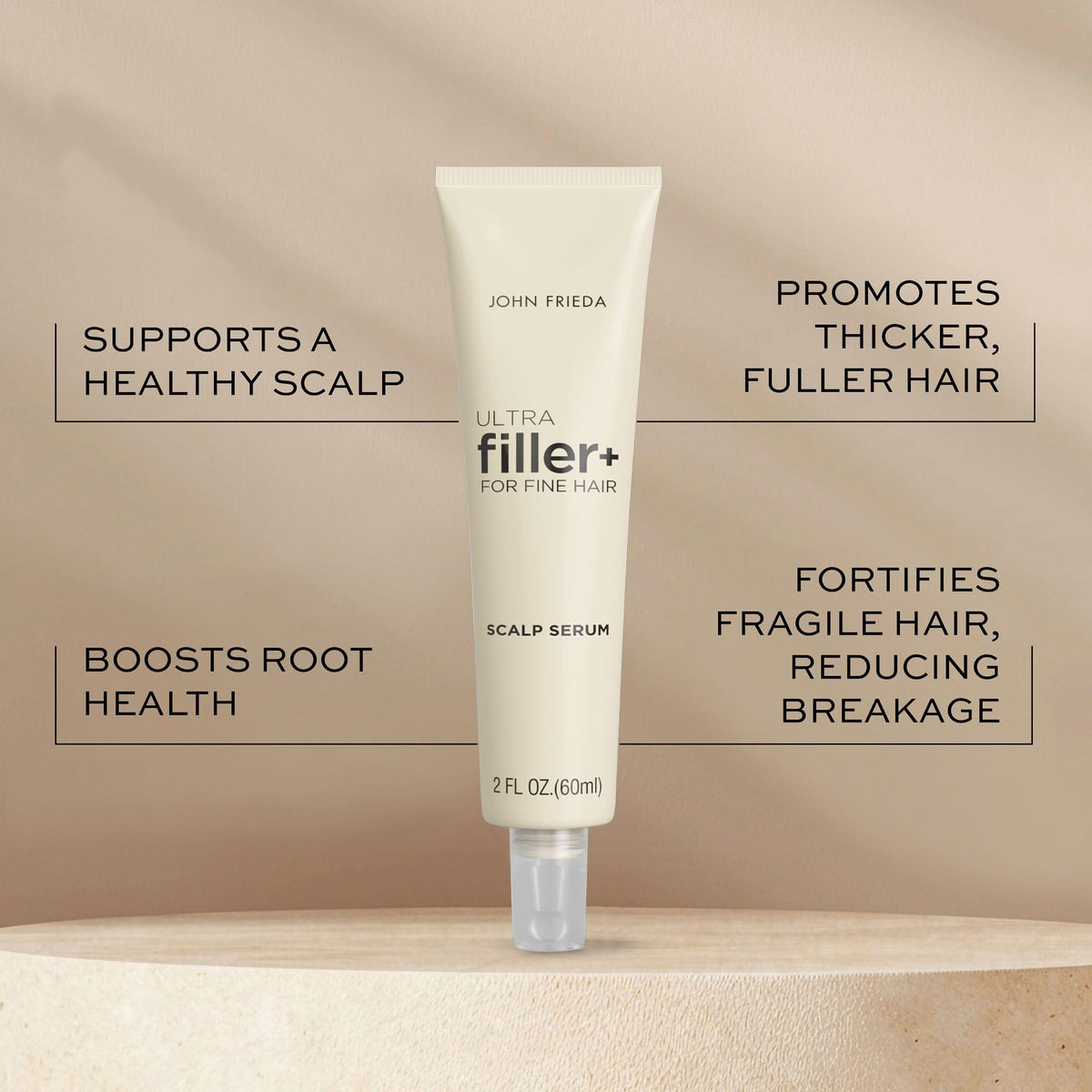 John Frieda pump top detail for precise application and hassle-free dosing