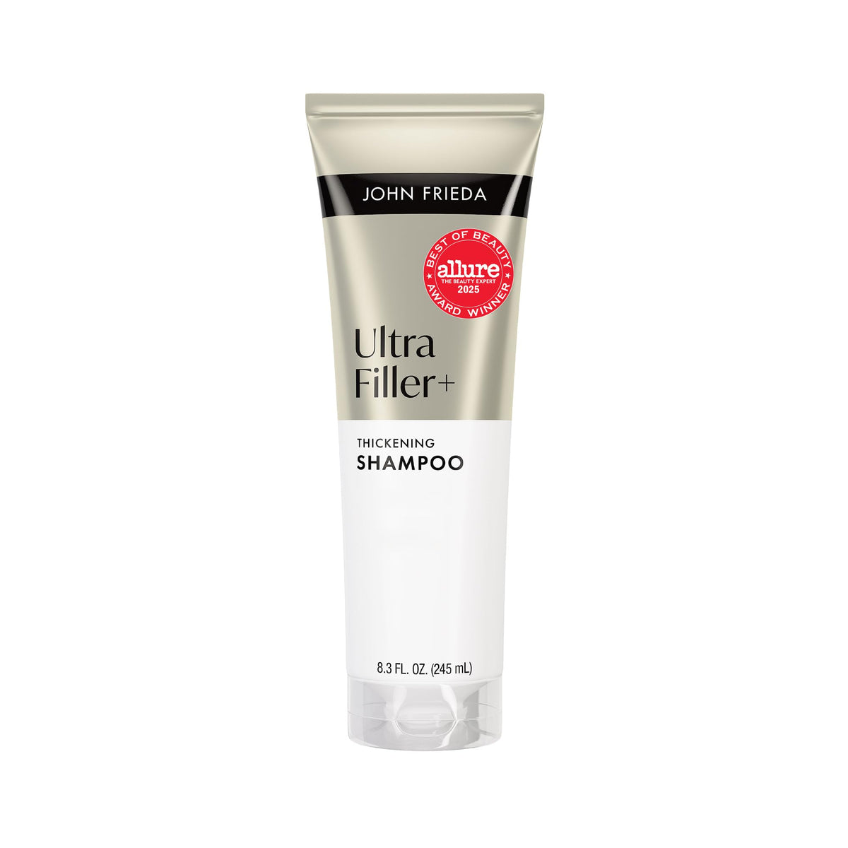 John Frieda ULTRAfiller+ front packaging showing volumizing benefit