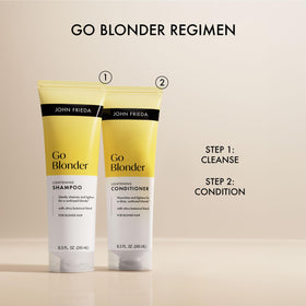 John Frieda before and after blonde hair showing gradual brightening benefit