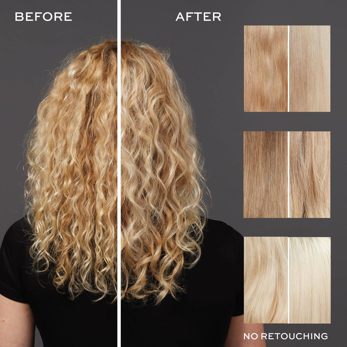 John Frieda before and after blonde photo showing reduced brassiness