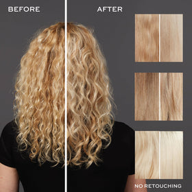 John Frieda before and after blonde photo showing reduced brassiness