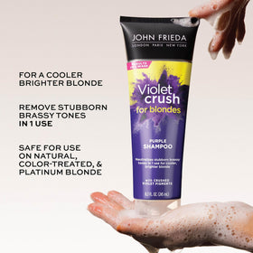John Frieda close-up label detail highlighting crushed violet pigments