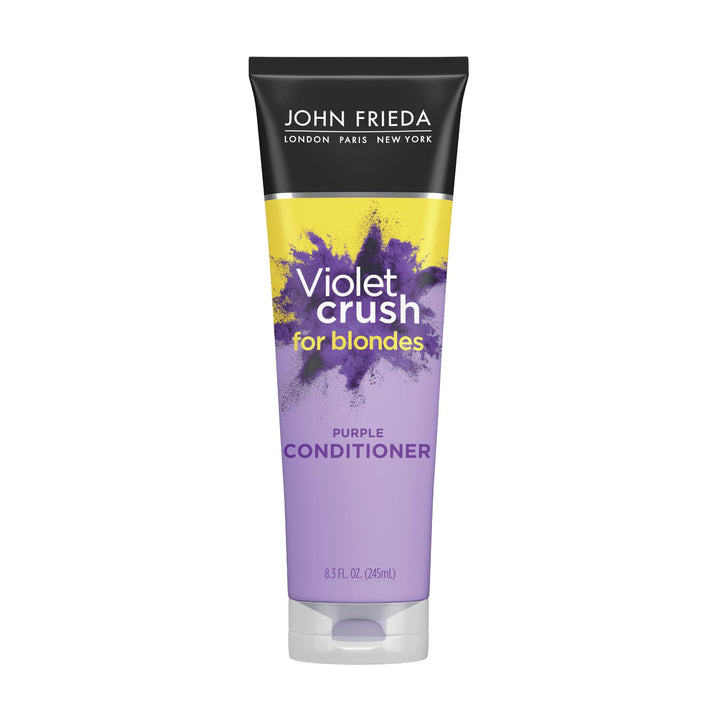 John Frieda front packaging showing purple conditioner for brightening blonde