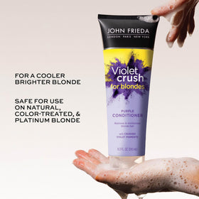 John Frieda conditioner texture pouring to show creamy violet pigment
