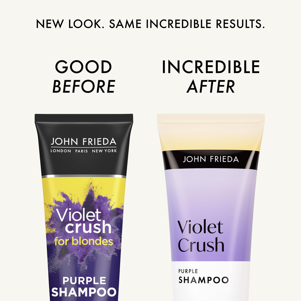John Frieda purple shampoo pouring to show creamy violet texture and easy application