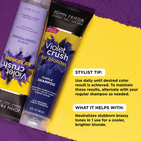 Close-up of violet shampoo lather by John Frieda showing pigment-rich texture and gentle cleanse