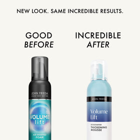 John Frieda close-up nozzle and mousse texture highlighting lightweight foam