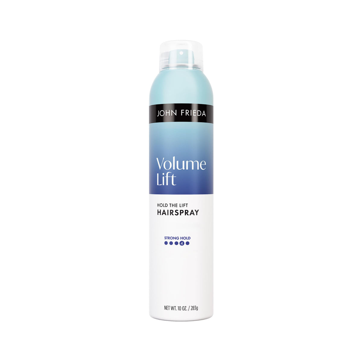John Frieda front can showing product branding and volume benefits