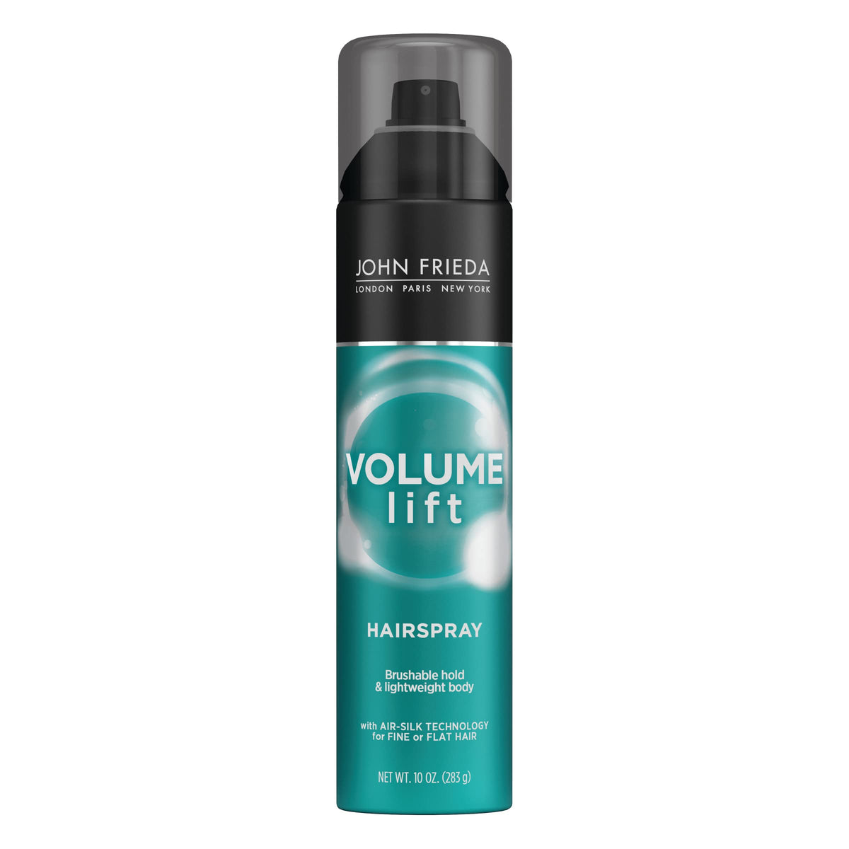 John Frieda front packaging shows product and benefits for lightweight volume