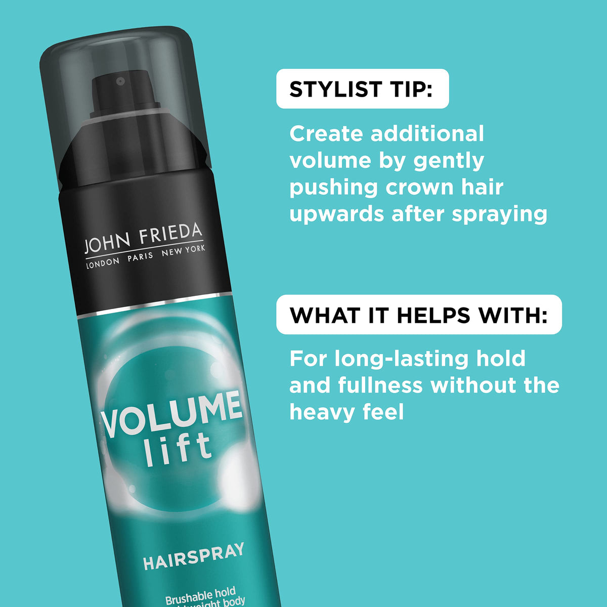 John Frieda root lift demonstration highlights instant lift and fuller-looking hair
