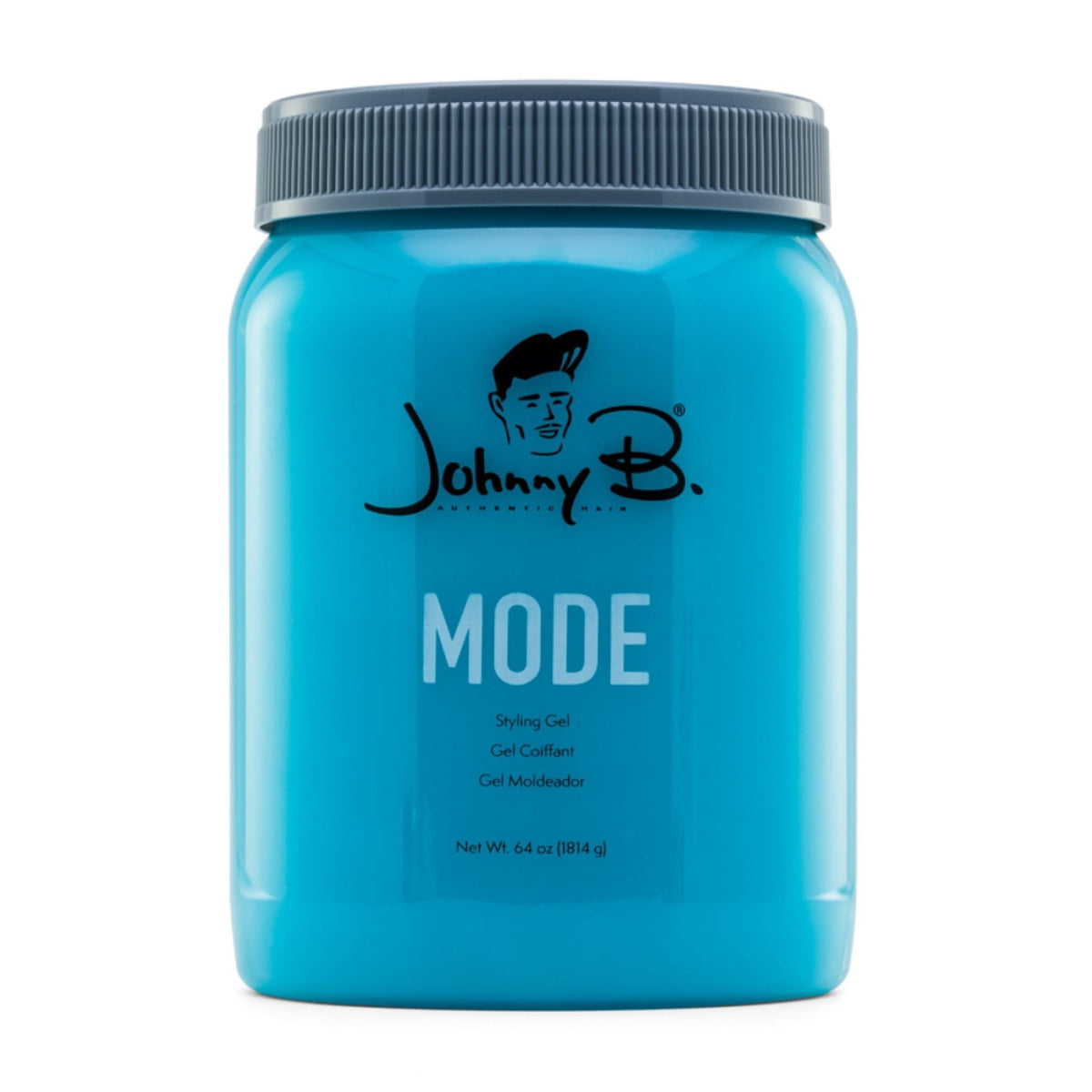 JOHNNY B. Mode tub front view showing label and 64 oz size benefit