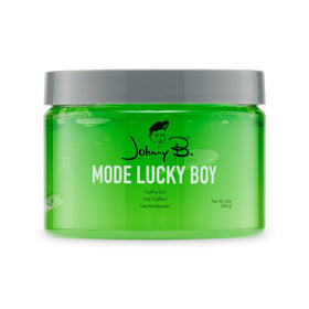 JOHNNY B. front packaging showing 12 oz jar and green gel for instant shine