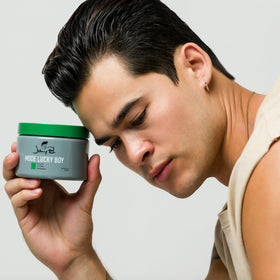 JOHNNY B. styled hair with high shine demonstrating medium hold and gloss