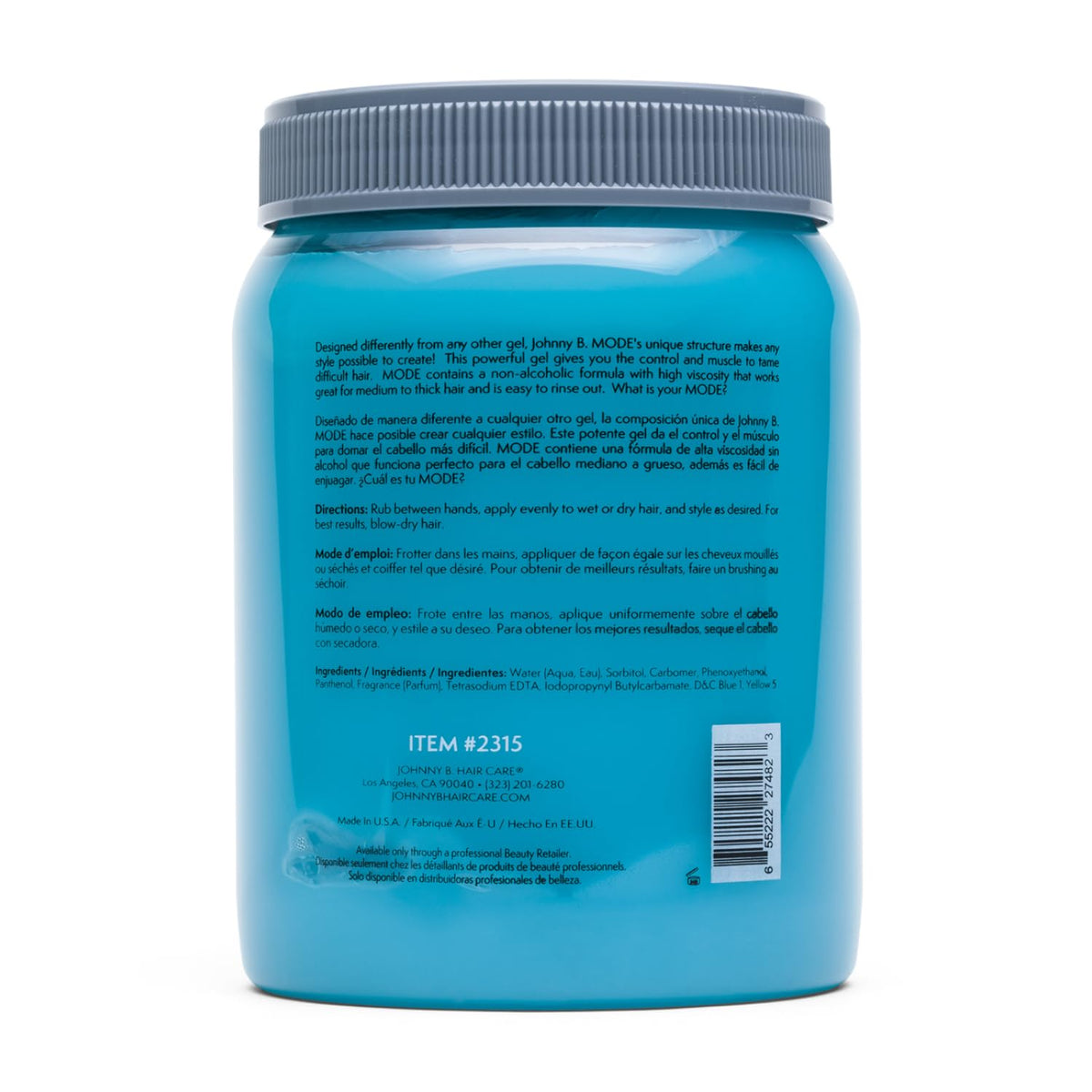 JOHNNY B. Mode open lid showing gel inside for easy scooping advantage