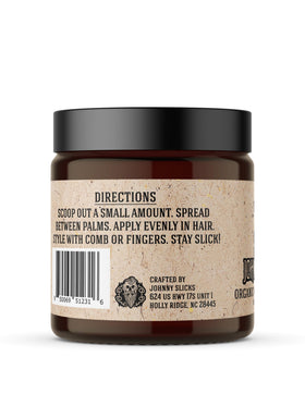 Johnny Slicks pomade warmed on palms demonstrating easy application and control