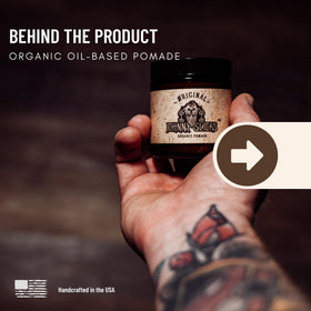 Johnny Slicks jar in hand showing scale and portable grooming convenience