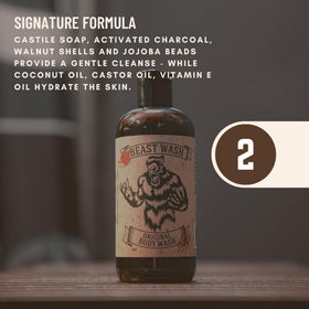 Johnny Slicks label detail highlighting activated charcoal and organic oils benefit