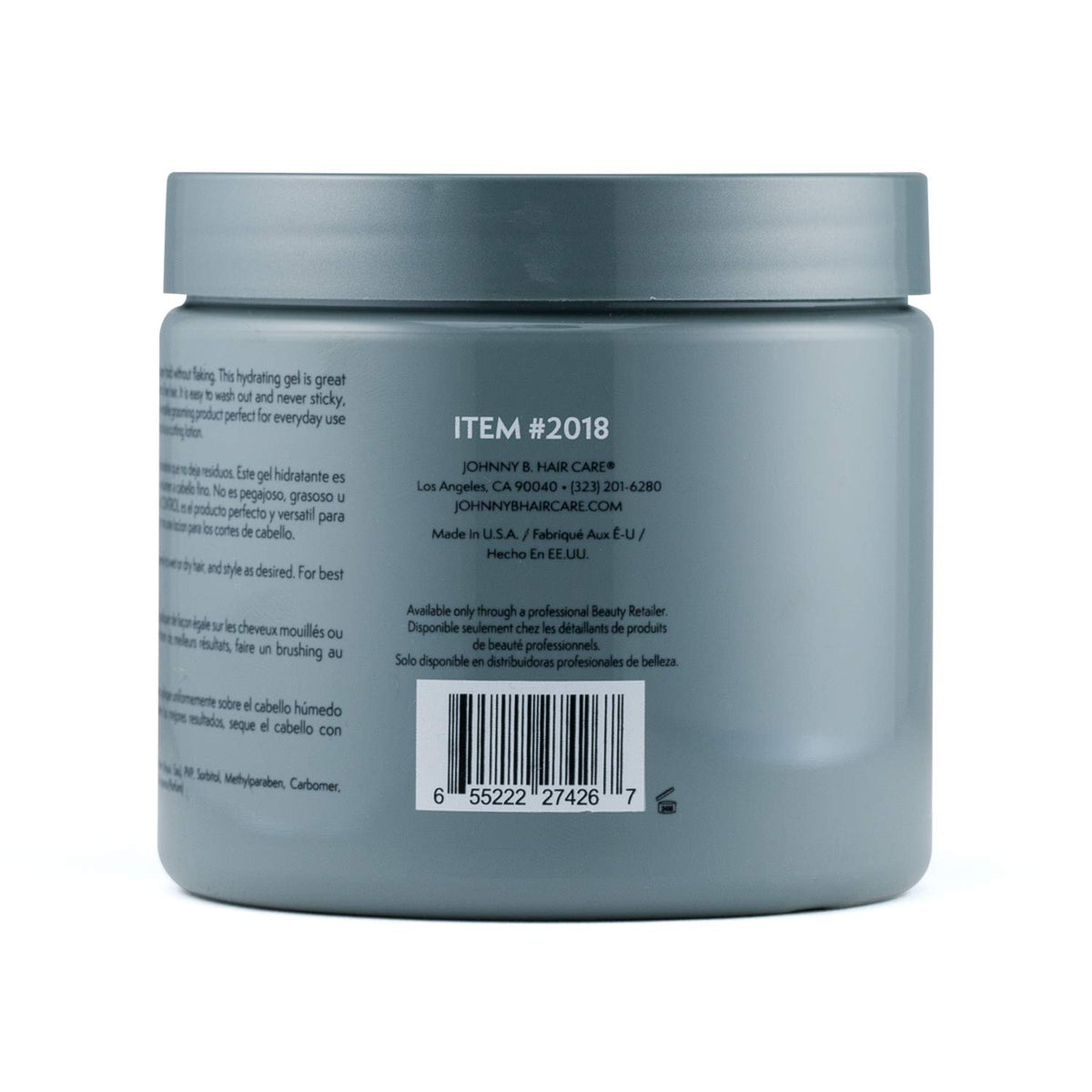 JOHNNY B. open jar showing smooth alcohol-free gel texture and easy-to-spread benefit