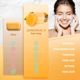 Johohula ingredient label detail listing kojic acid, vitamin C, retinol and turmeric benefits