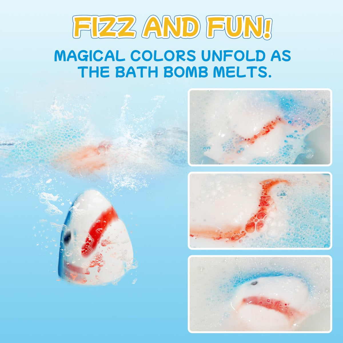 JOI MEW bath bomb fizzing in tub delivering colorful bubbles