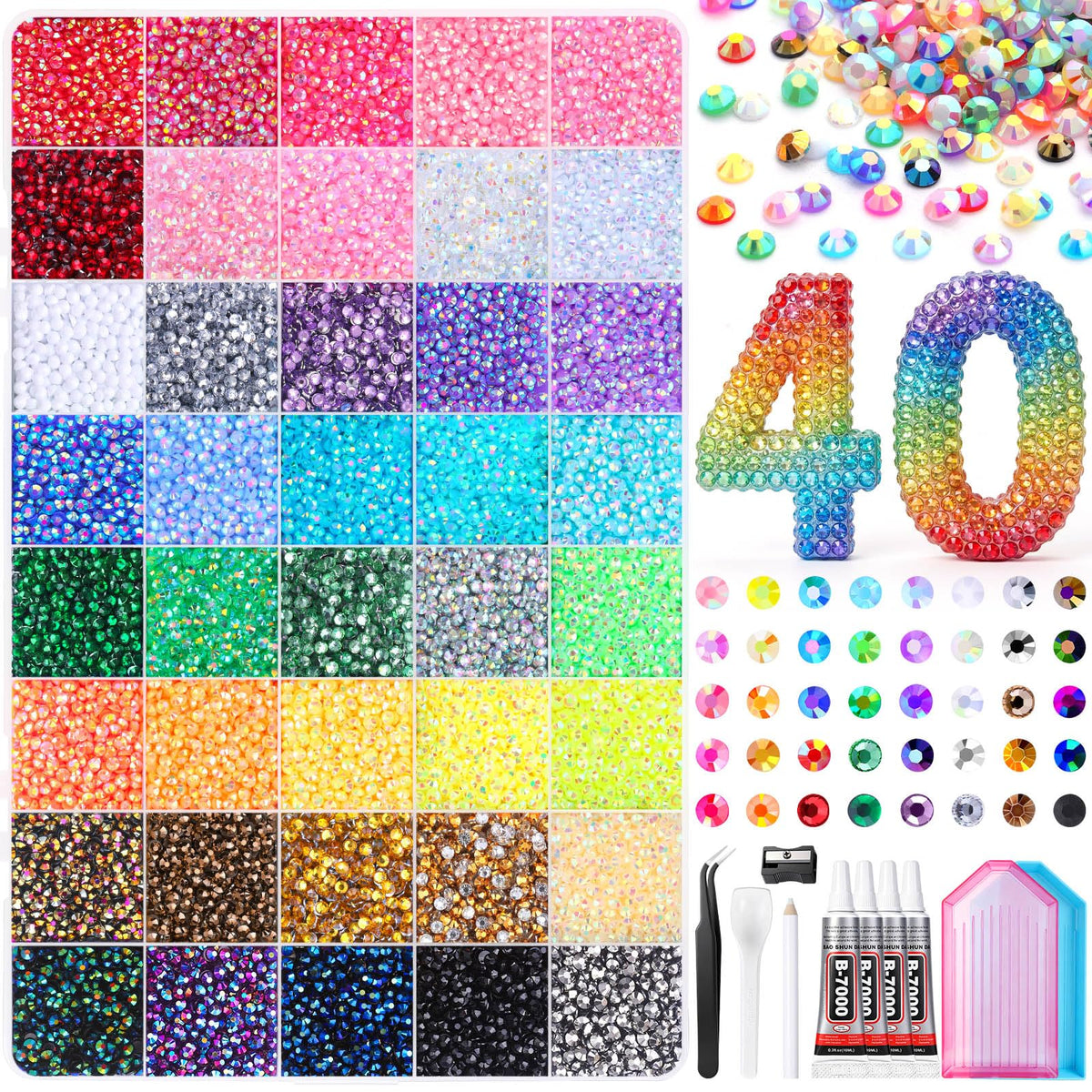 JOICEE front packaging showing 40,000 rhinestones and included tools for instant crafting