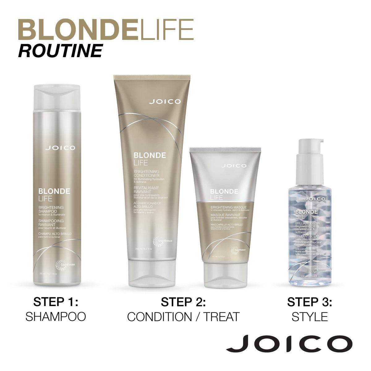 Joico bathroom lifestyle display showing salon-quality home routine