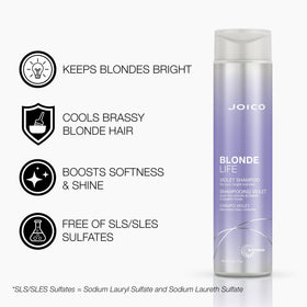 Joico Blonde Life shampoo bottle close-up highlighting pump and label for easy dispensing