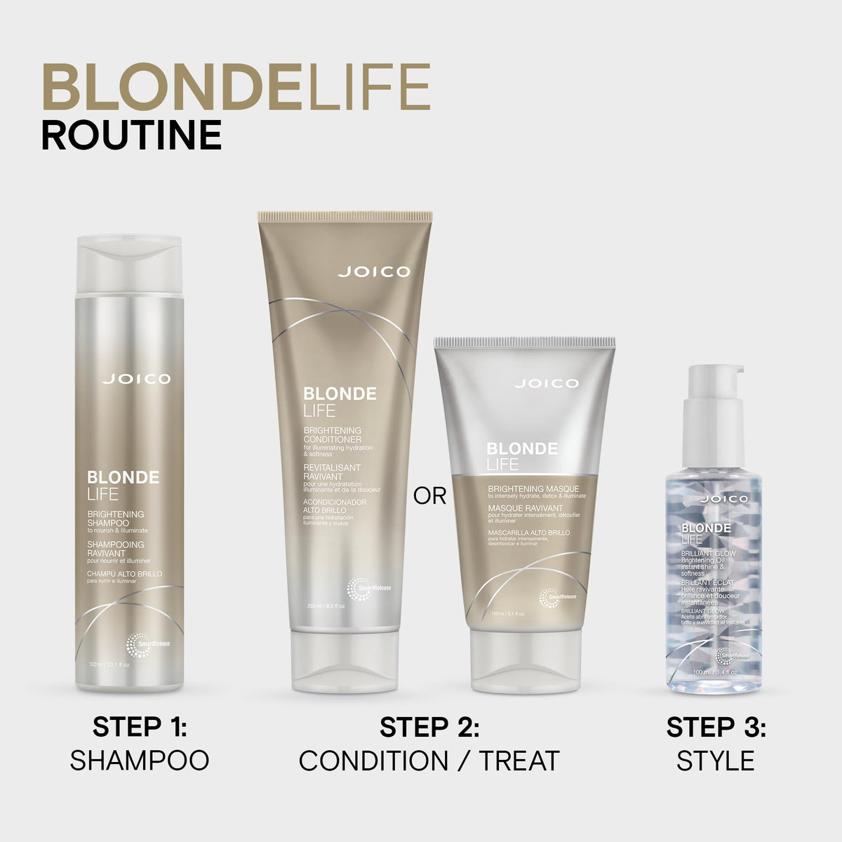 Joico shampoo on bathroom shelf in use scene for salon-quality care
