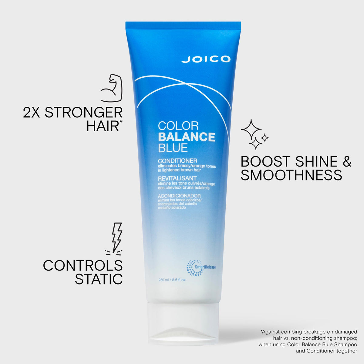 Joico blue conditioner texture on hand showing creamy consistency