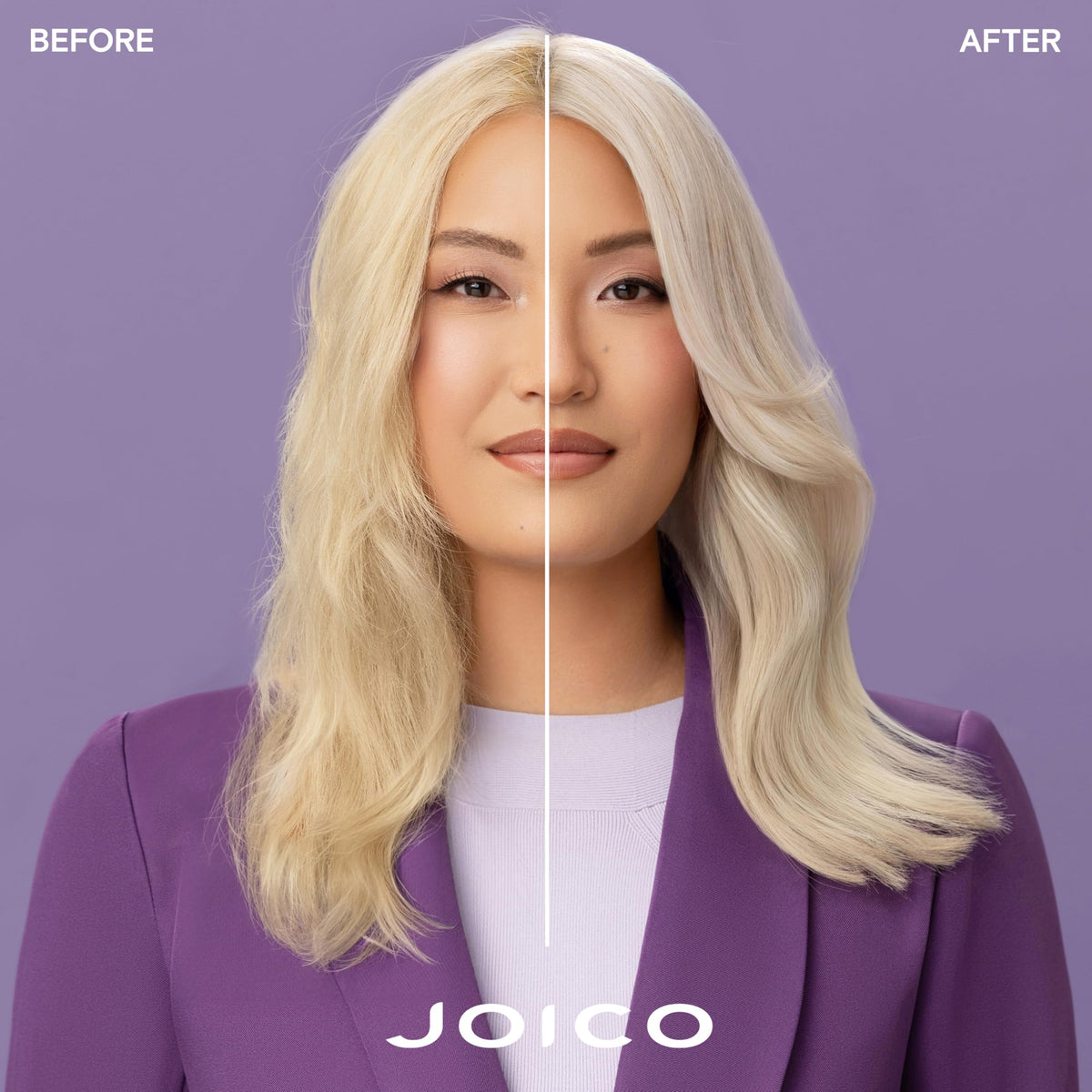 Joico purple shampoo lather texture demonstrating even toning coverage