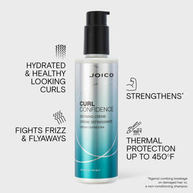 Hand applying Joico Curls Like Us cream to wet curls to define clumps and reduce frizz