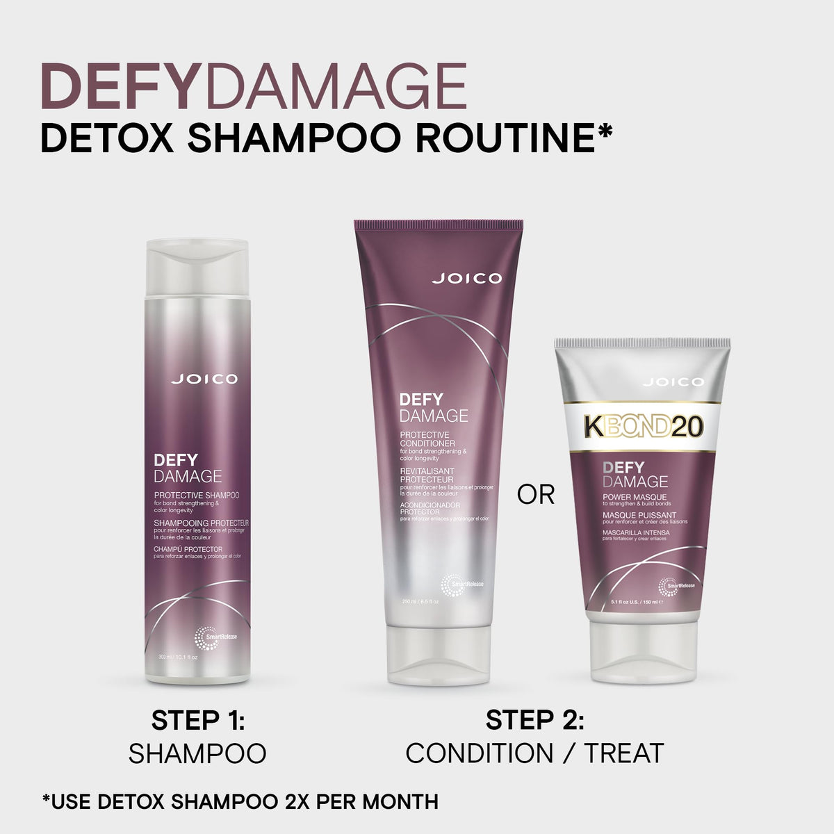 Joico bottle on bathroom shelf in lifestyle scene for hair care routine
