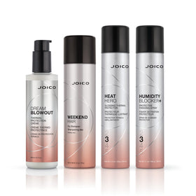 Joico Heat Hero on vanity during styling showing glossy salon-ready results