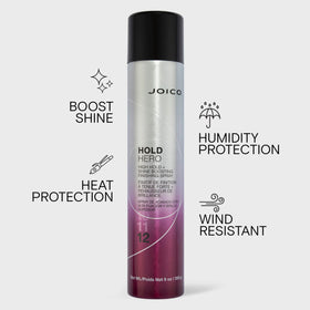 Joico Hold Hero spray mist in use securing an updo for long-lasting hold
