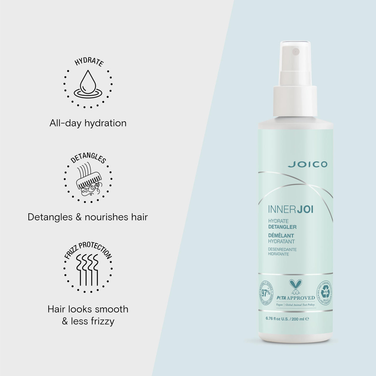 Joico InnerJoi label close-up highlighting apple extract and vegan ingredient callouts