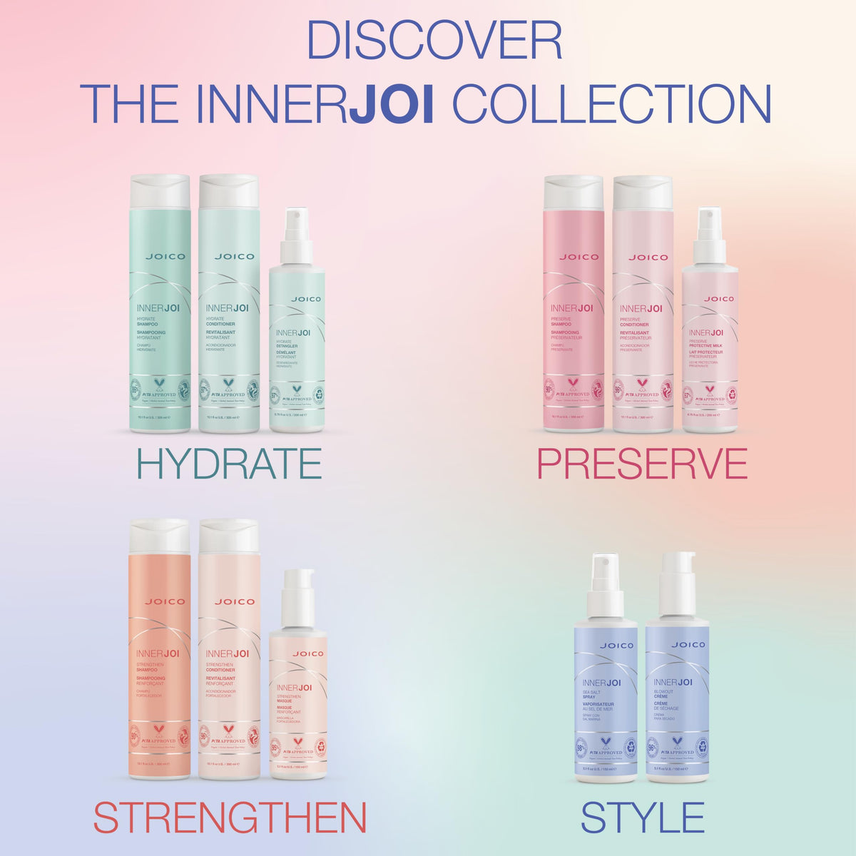 Joico InnerJoi bottle texture showing recycled Social Plastic material and sustainability