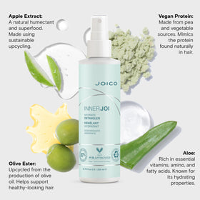 Joico InnerJoi mist on hair strands demonstrating immediate smoothing and slip